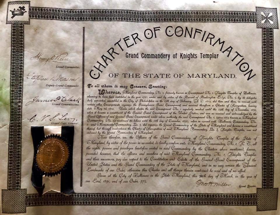 Charter of Maryland Commandery No. 1